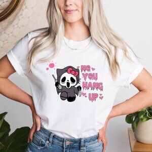 Hello Kitty Cats Horror T-Shirt No You Hang Up Funny Graphic Parody Gift Tee 17